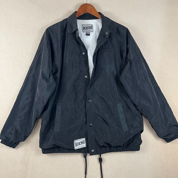 CCS Skateboard Mens Coaches Jacket Small Black Windbreaker Blank Snap Y2K - Picture 1 of 9
